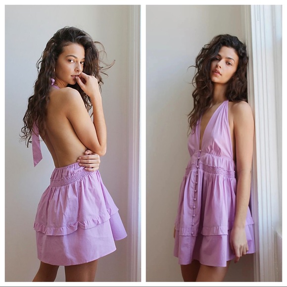 FREE PEOPLE BOHO FLOWY HALTER MINI DRESS A2C - Picture 9 of 16